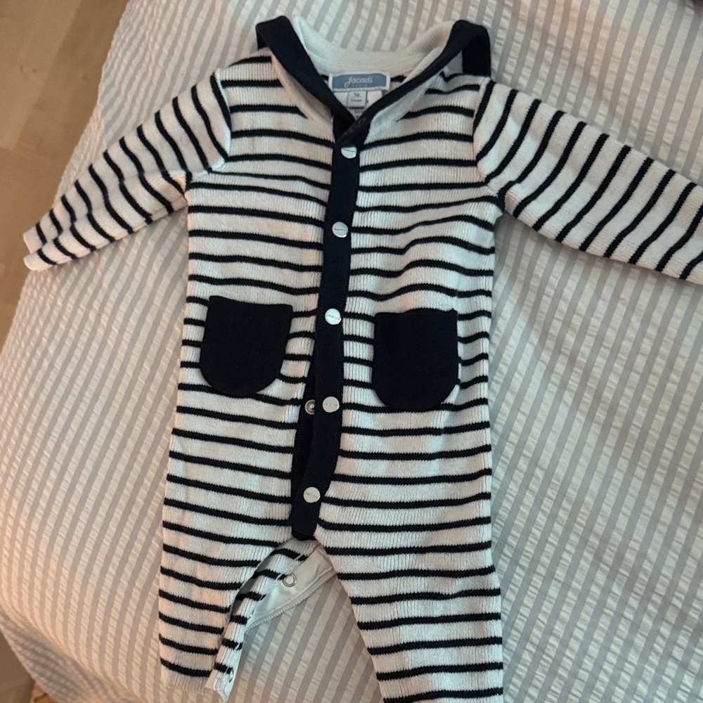 Jacadi Navy and White Striped Footie